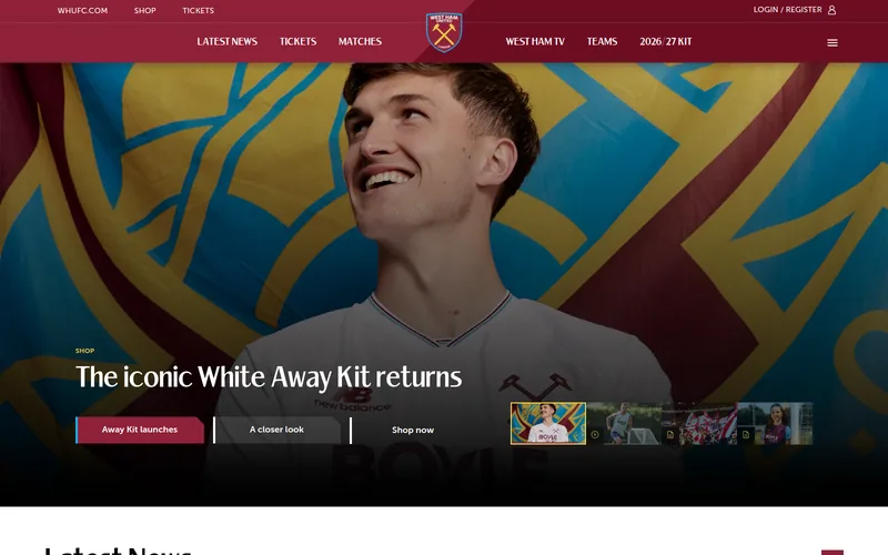 West Ham United hivatalos weboldala