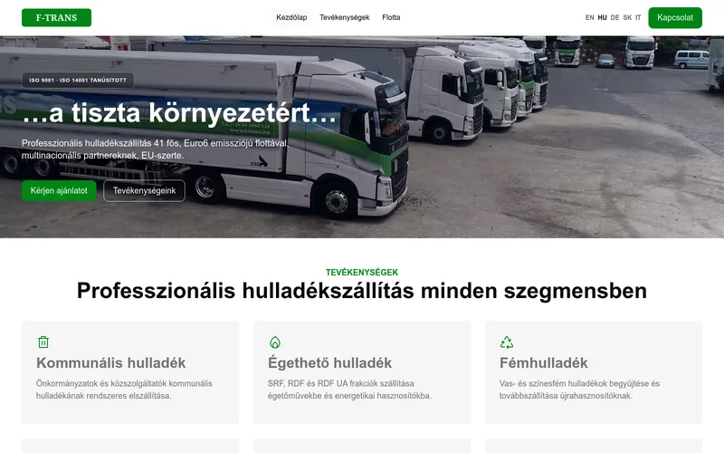 F-Trans hulladékszállítási weboldal, jelenleg fejlesztés alatt
